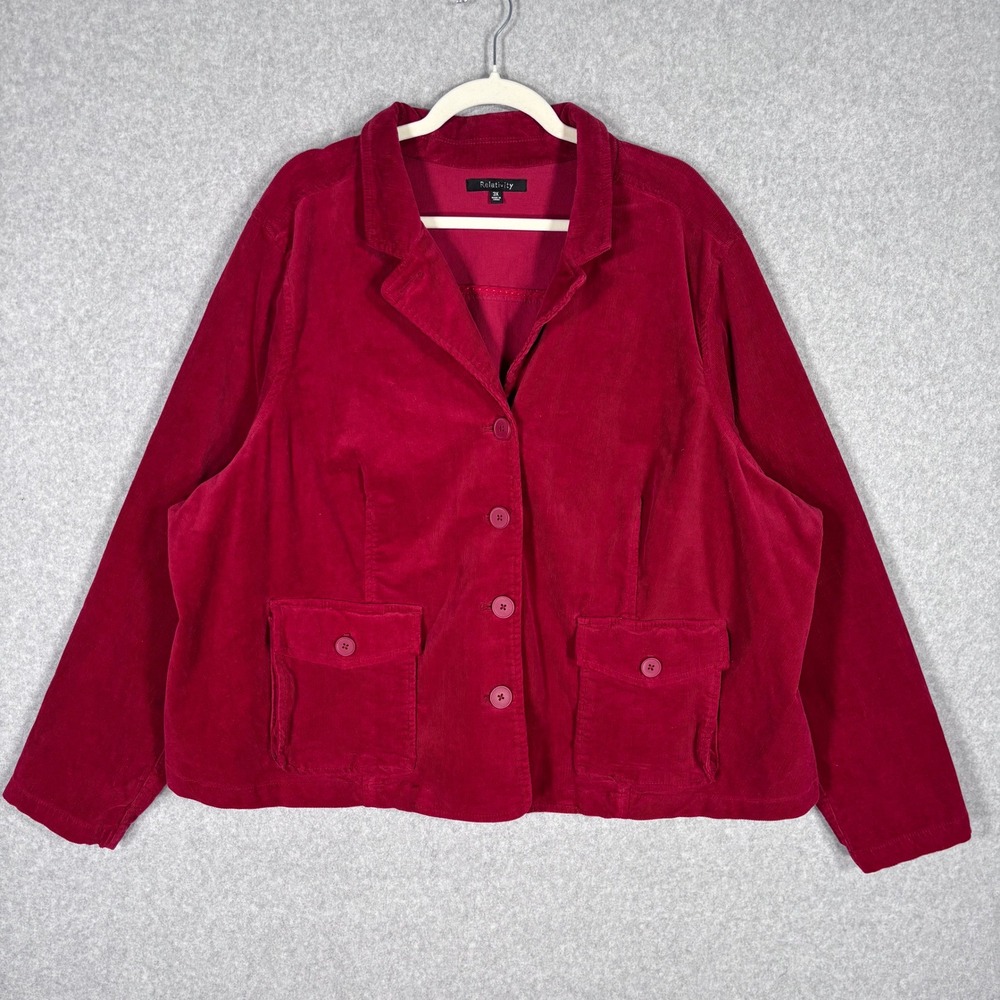 Relativity Corduroy Blazer Jacket 3X Red Cotton Stretch Pockets Retro‎ Cottage